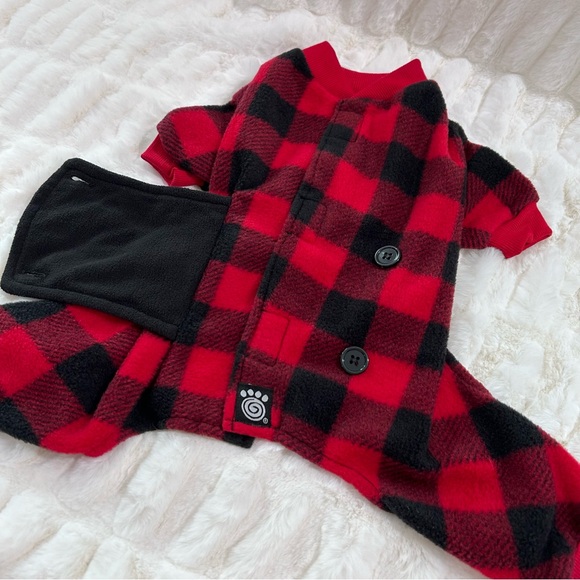 PetRageUs Red Check Fleece Dog Pajamas - Picture 5 of 9